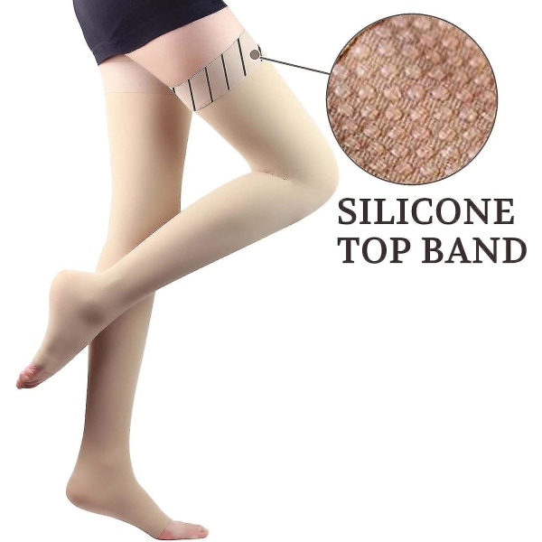 Kompressionsstrumpor för kvinnor och män, 20-30 mmhg lår Högkompressionsstrumpor för åderbråck Svullna ben Resor Gravid khaki Open Toe khaki Open Toe XL
