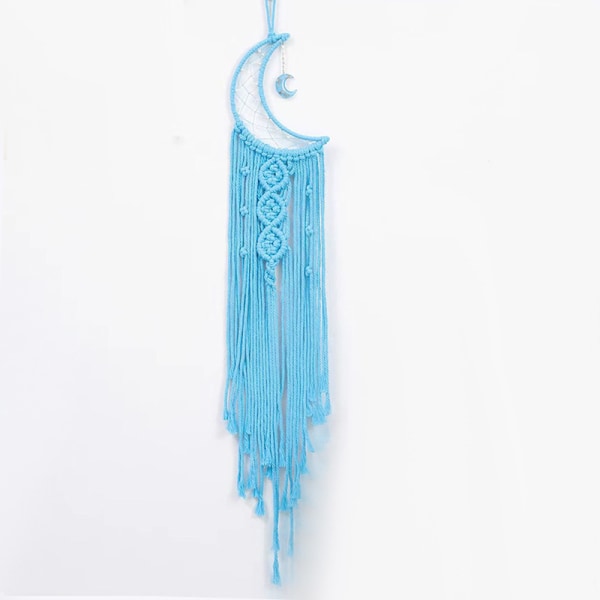 Mandala Moon Vägghängande bomullsstickad drömfångare med tofsar Väggdekor för barnrumsprydnader Sky blue Width 20*Length 90