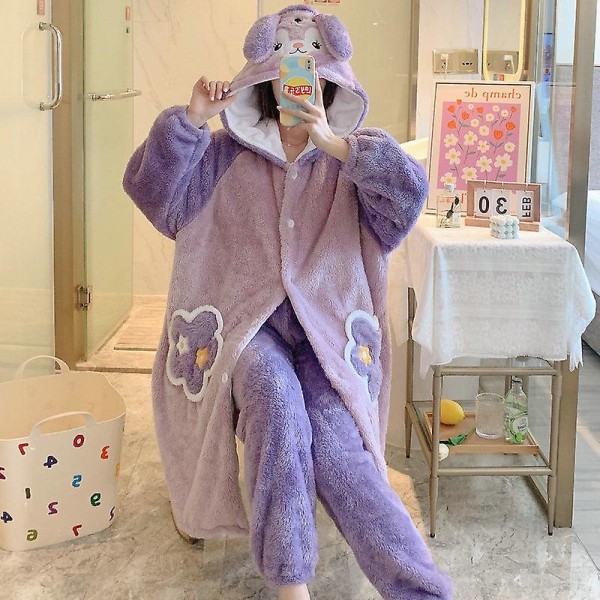 2024-2022 Winter Kawaii Sanrio Pyjamas Animation Kuromi Cinnamoroll My Melody Facecloth Plysch Varma och bekväma Pyjamas Byxor Set S 150-157CM 9