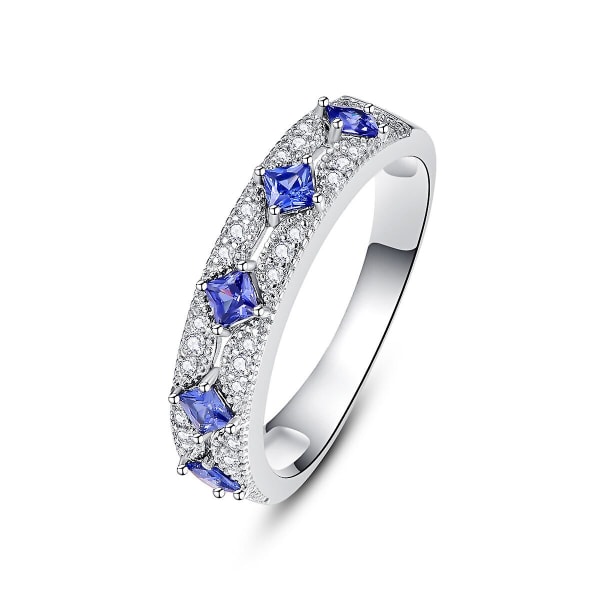 Nye trendy Natual Square Sapphire 925 Sølvring For Anillos Gif Elegante Kvinner Bryllupsforlovelsessmykker silver 7