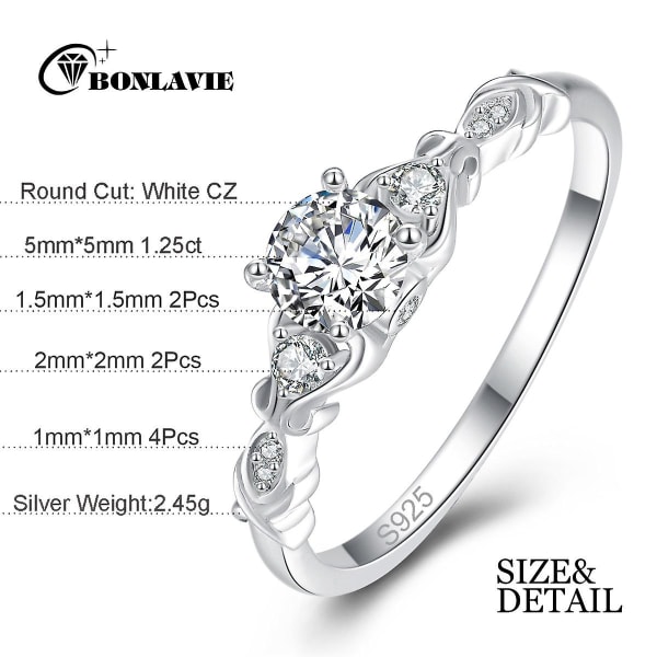 Dame 6,5 mm rund diamant sirkon ring giftering sølv ring 925 smykker asfalteringssett Cz sirkon krystall smykker silver 7