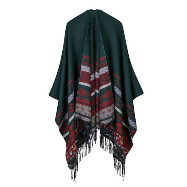 Printed tofs, öppen front Poncho Cape Klassisk elegant omlottsjal Vintage Cardigans filt H