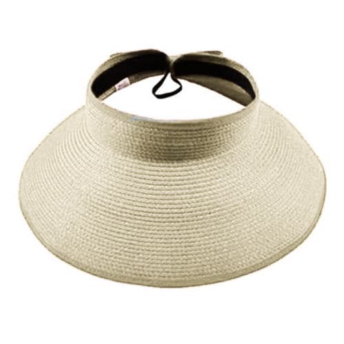 Kvinnors Roll Up Bred Bow Hat Cap Vikbart justerbart solskydd beige