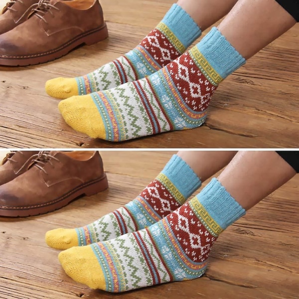 5 par dame vinter ull sokker pustende myke tykke sokker - fargerik farge