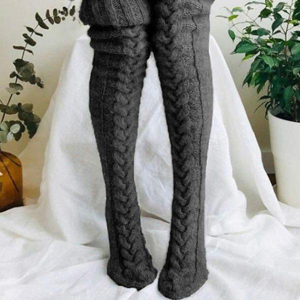 Mode Varma Vinter Stickade Strumpor Kvinnor Över Knä Lång Lår Hög Boot Mjuka strumpor Wine red 85cm