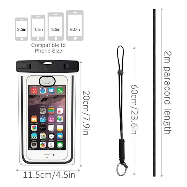 Vanntett mobilveske for smarttelefon universal Svart 2-pakning