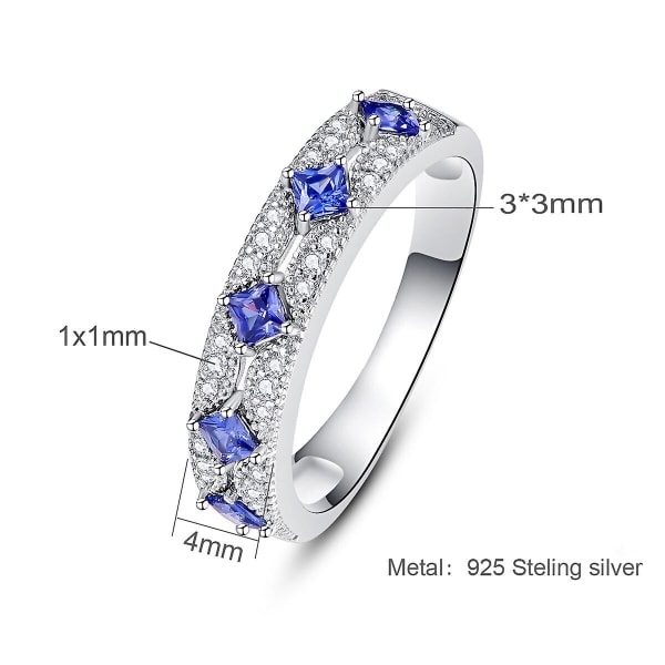 Nya trendiga Natual Square Sapphire 925 Silver Ring For Anillos Gif Elegant Women Bröllop Engagement Smycken silver 7