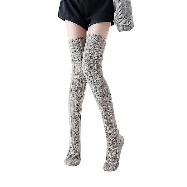 Kvinnors stickade strumpor Lår höga strumpor Elastiska över knä strumpor grey