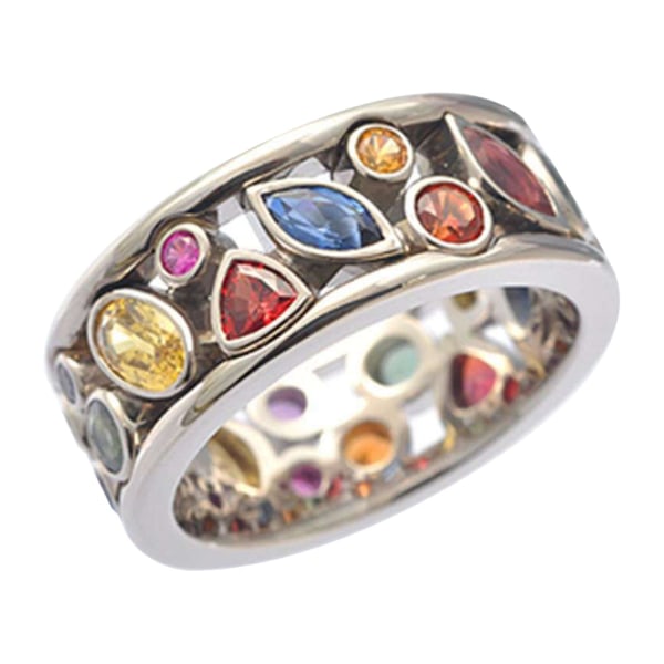Kristallring Mode Geometriskt Mönster Ihålig Diamant Flerfärgad Ring Kvinnliga Smycken Present Kreativ Hållbar 10 size