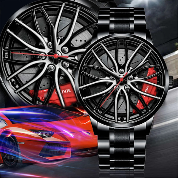 Herre Luksusklokker Sportsbil Klokker 3D Sport Felg Nav Hjul Armbåndsur Bil Quartz Herreklokker Kreativ Relogio Masculino blue