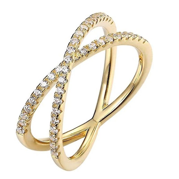 S925 Silverpläterad X Ring Simulerad Diamond Cz Criss Cross Ring För Kvinnor Gold 6