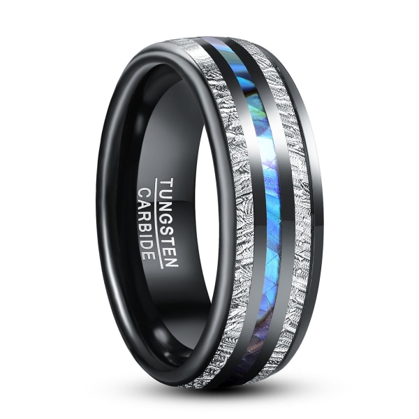 Nuncad 8mm Electric Black Inlaid Meteorite Abalone Shell Dome Tungsten Carbide Ring Men's Fashion Wedding Jewelry 9