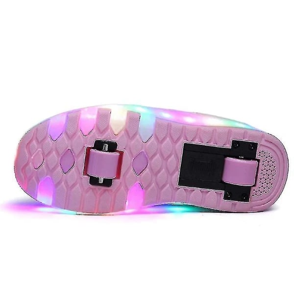 Led valot rullaluistimet kaksoispyörät USB-ladattavat luistimet Pink 28