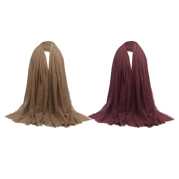 2 stk Rynkeskjerf for kvinner Crinkle Muslim Hijab-skjerf Langt omslagsskjerf