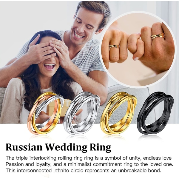 Lukittavat nauhasormukset naisten tytöille, ruostumattomasta teräksestä pinoavat ristisormukset hopea/kulta/ruusu kulta/musta sävy, minimalistinen Promise Ring For Love/fi tricolortriple ring 7