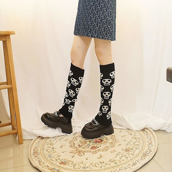 Vinter Høst Strikk Benvarmere Sokker Skull Jacquard Fottrekk For Dame Jenter Red