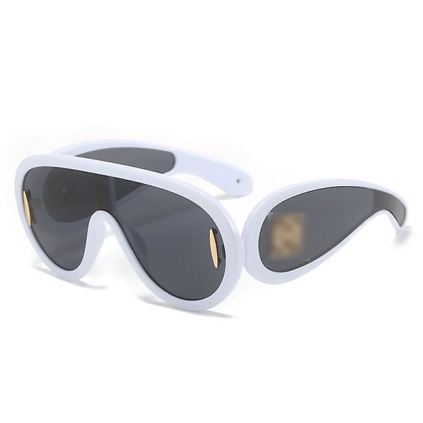 Stora ram One-Piece Sun Shade Solglasögon Solglasögon för Big Face Fashion Aviators Solglasögon White frame Gray piece