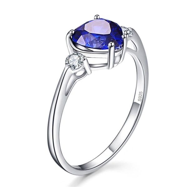 925 Sterling Silver 8 mm hjärtskärning safir Cubic Zirconia Ring Damsmycken Blue 9.5