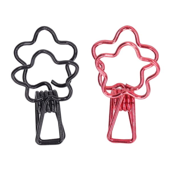 100 Søde Tegneserie Blomsterformede Papirclips - Sorte & Røde Metalklips med Lang Hale til Kontorpapir