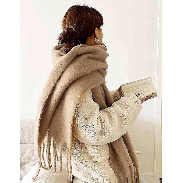 Stor Chunky Scarf Färgglad Cashmere Feel Överdimensionerade halsdukar Filt Mjuk Stor Ullsjal Tjock Vinter Varma Kvinnor Caramel