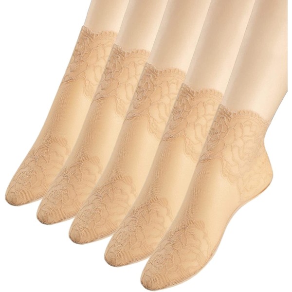 Lace Ankle Socks For Women - 5pairs Ruffle Socks Women - Fishnet Ankle Women Socks Nude