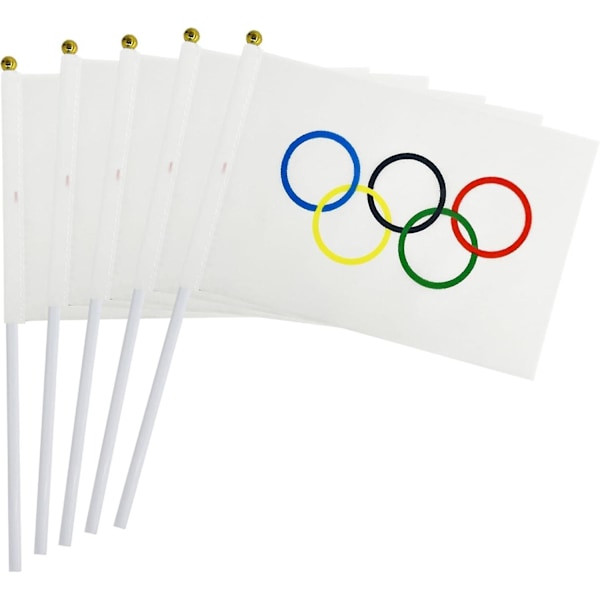 Suosittu 25 kpl olympialaisten lippu pieni mini olympiarenkaat kädessä pidettävä tikkulippu banneri ulkokäyttöön pihakoriste lahja laatikolla ZMYX