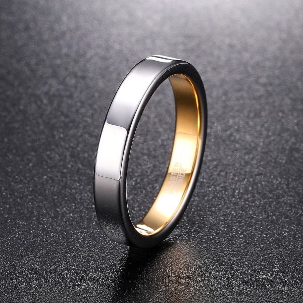 Nuncad 4 mm volfram stålring guldfärg högpolerad inre silverfärg elektrisk ring för män och kvinnor förlovningssmycken 10