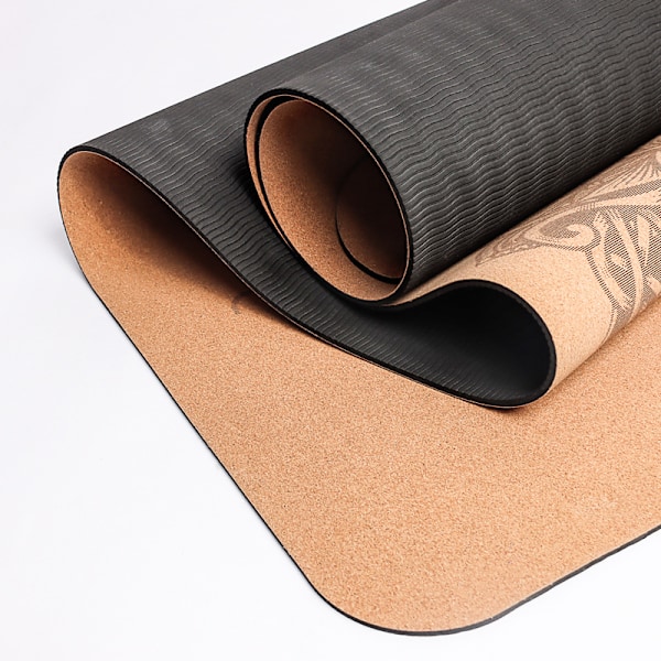 4mm Naturkork Tryckt Yogamatta, Halksäker Svettabsorberande Hemmafitnessmatta