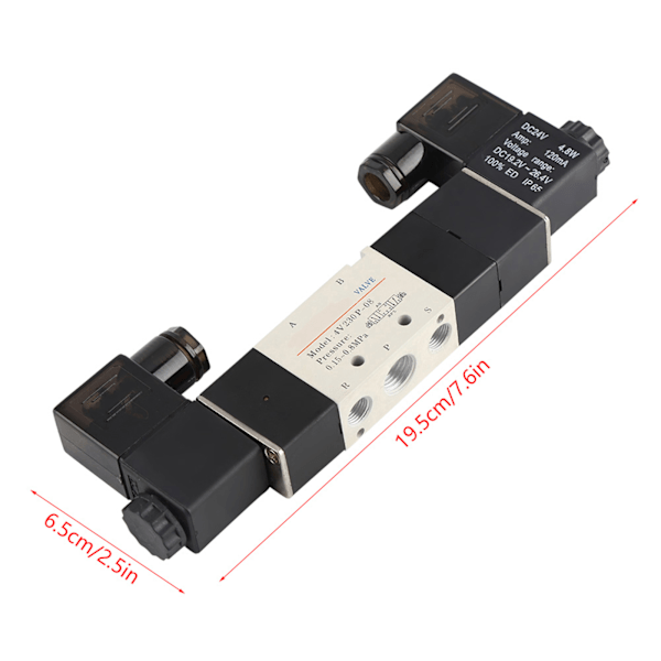DC 24V BSP 1/4 Normalt stängd 3-positions 5-vägs pneumatisk magnetventil 0,15-0,8MPa 4V230-08P 0.2