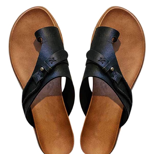 Ortotiske sandaler med flat hæl for kvinner. Slider Flip Flop-sko Brown 36