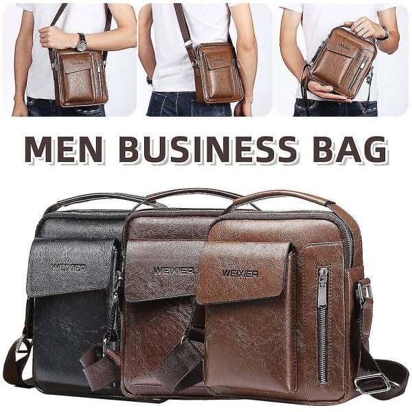 Menn Leather Messenger Bag Cross Body Shoulder Travel Work Messenger Bag Handbag light brow