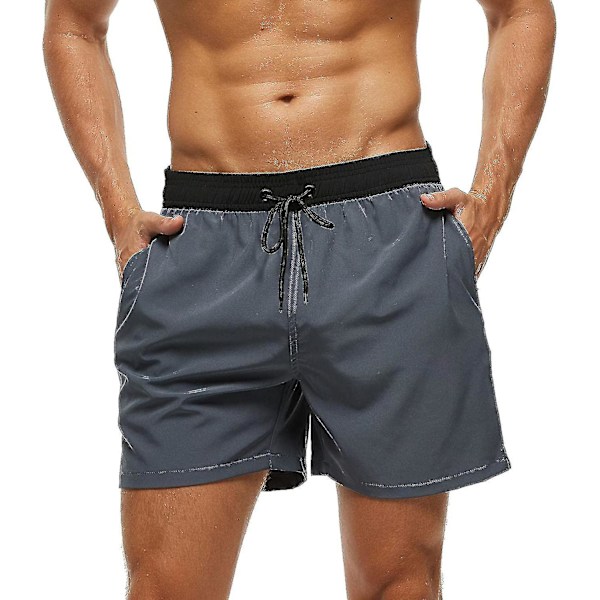 Badebukser til mænd med lynlåslomme Vandtæt Hurtigtørrende Badetøj Badeshorts med justerbar snøre Sort - Grå Black - Grey Black - Grey M