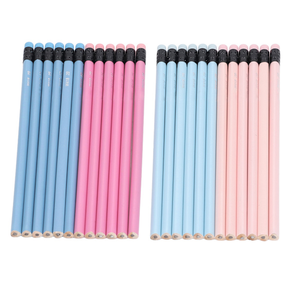 60 stk. 2B grafitblyanter med viskelæder - medium tykkelse, pink & blå trekantet design - ideel til studerende og kunstnere