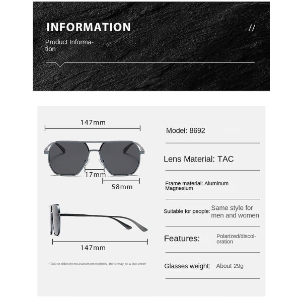 Polariserade solglasögon Aluminium Magnesium Dag Natt Dubbel användning Färgskiftande glasögon Solglasögon Herr Gun frame Black Grey lens