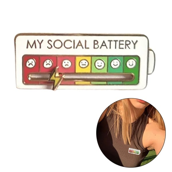 Social Battery Pin - Min sociale batteri kreative reversnål Sort