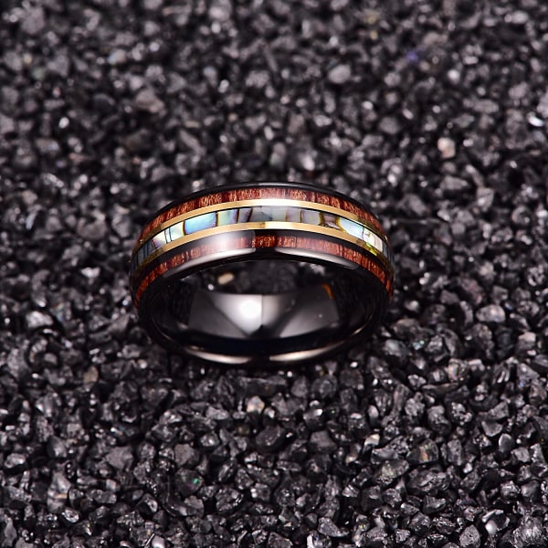 8mm sort guld indlagt trækorn Abalone Shell Tungsten Carbide Ring Herremode Bryllupssmykker 11