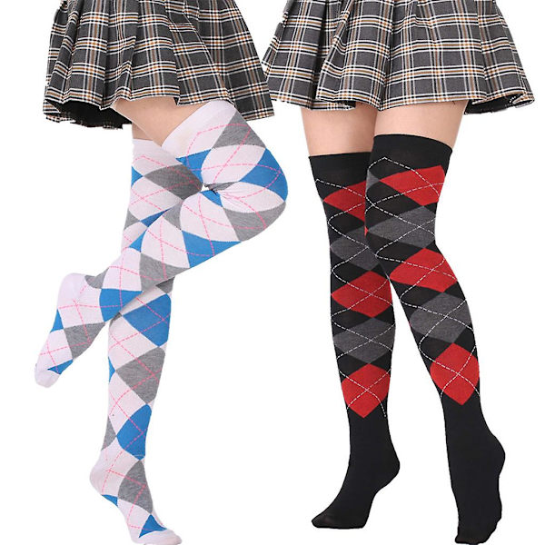 Kvinner Jenter Student Lårhøye sokker Europeisk høyskolestil Vintage Fargerik Argyle rutete mønster Stretchy Over The Knee Strømper Red