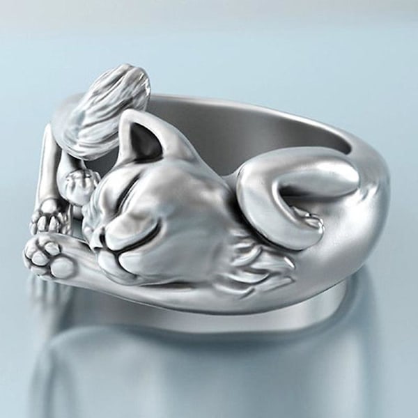 Kattformad Ring Vivid Animal Figur Open Ring Legering Finger Smycken Justerbar Retro Style Default