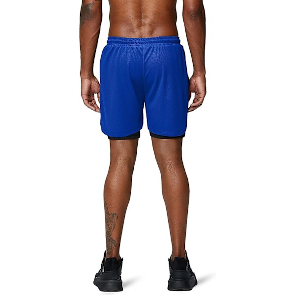 2 i 1 løbeshorts med telefonlomme Gym Workout Hurtigtørrende herreshorts 5 tommer Blå Blue Medium
