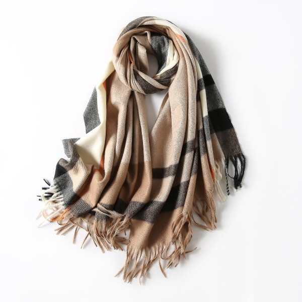 Klassisk Rutig Tartan Cashmere Scarf För Kvinnor Män Mjuk Rutig Tofs Halsduk Khaki