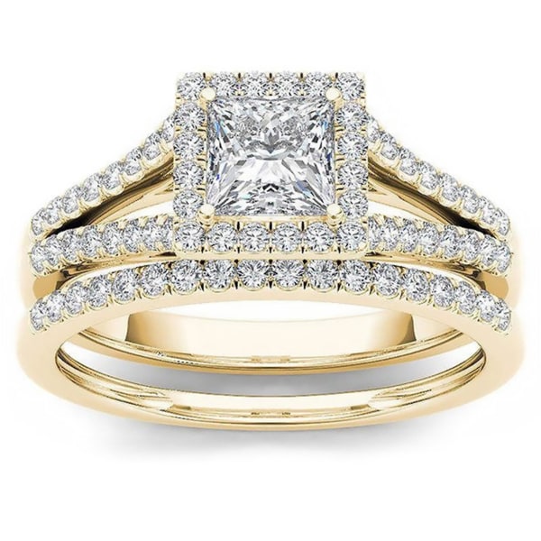 Full Diamond Mousserande Ringar För Kvinnor Pars Sweet Legering Smycken Bröllop Brud Gold CY603 10