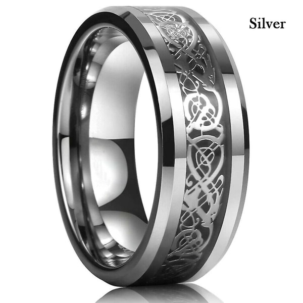 Trendy 8 mm Herre S Blue Dragon Ring i rustfritt stål Viking knuteinnlegg blå karbonfiberring Herre S Bryllupsbånd størrelse 6-13 6 Silver