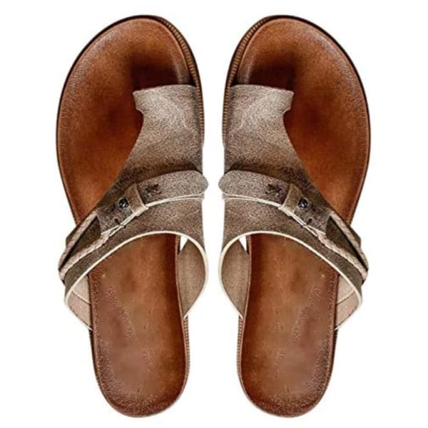 Ortotiske sandaler med flat hæl for kvinner. Slider Flip Flop-sko Grey 40