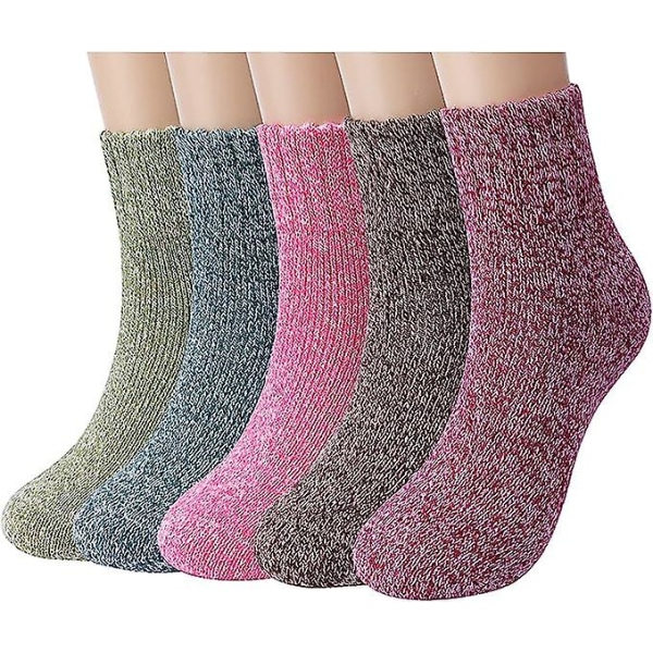 Dame uldsokker Super tykke bløde sokker Dame varme sokker til vintergræs Grøn, Mørkegrøn, Lilla, Vinrød, Pink5 Par