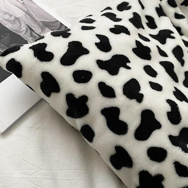 Cow Print Skuldertasker Plys Satchel Casual Crossbody Tasker Retro Tote Håndtaske Black and White