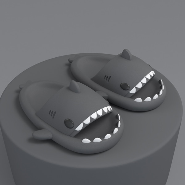 Cartoon shark supermyke tøfler for kvinner sklisikre innendørs hjem Grey 36-37