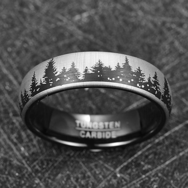 6mm sort laser skovgrantræ juletræsmønster wolfram hårdmetal ring mænds mode bryllup smykker 7