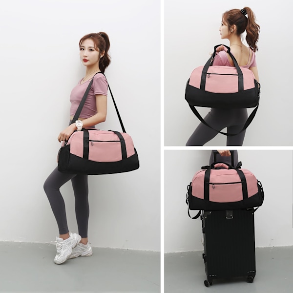 Gymtaske til kvinder og mænd, rejsetaske med skorum og vådt rum, rejsetaske, duffelbag, håndbagage, weekendtaske (pink)