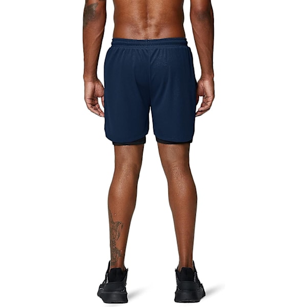 2 i 1 løbeshorts med telefonlomme Gym Workout Hurtigtørrende herreshorts 5 tommer Navy Blue Navy Blue Large