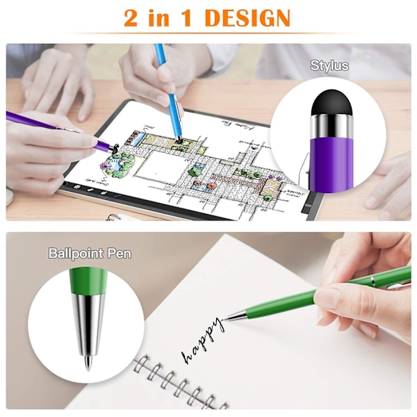 Penna 10-pack Universal Capacitive 2 i 1 Retractable Kulspetspennor och Stylus Pekskärmspenna för surfplattor/ipad/iphone